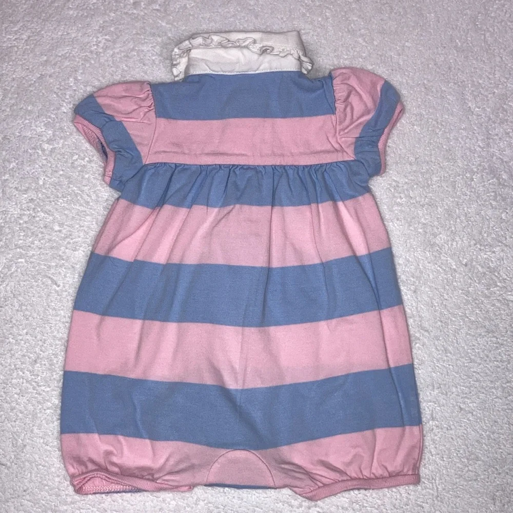 Ralph Lauren pink blue striped bubble romper one piece 6m